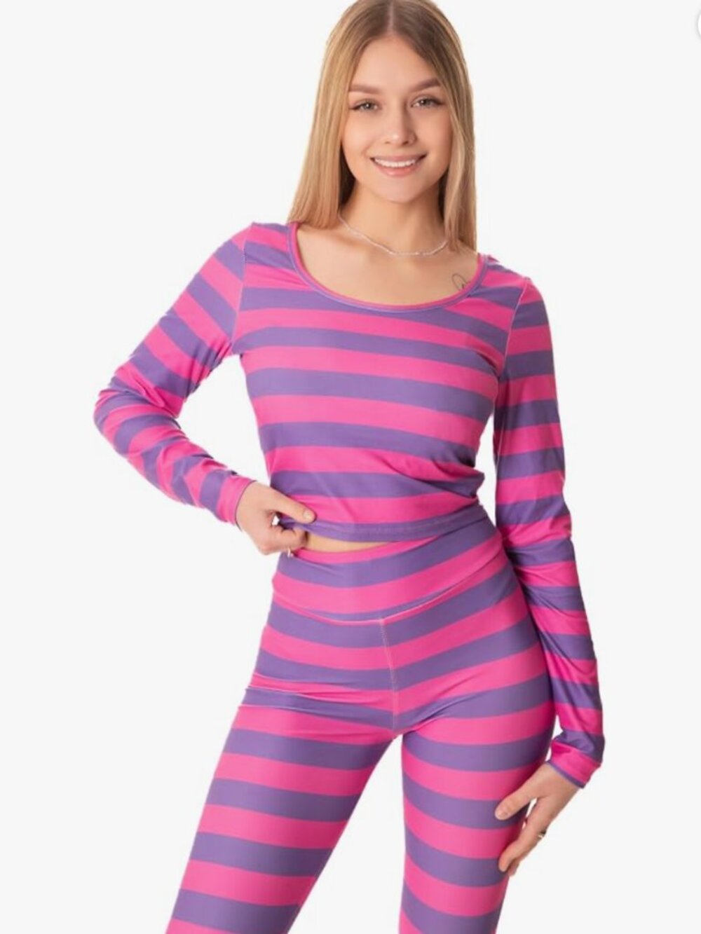 Cosplaya Womens Pink Purple Striped Cat Costume Halloween Cosplay